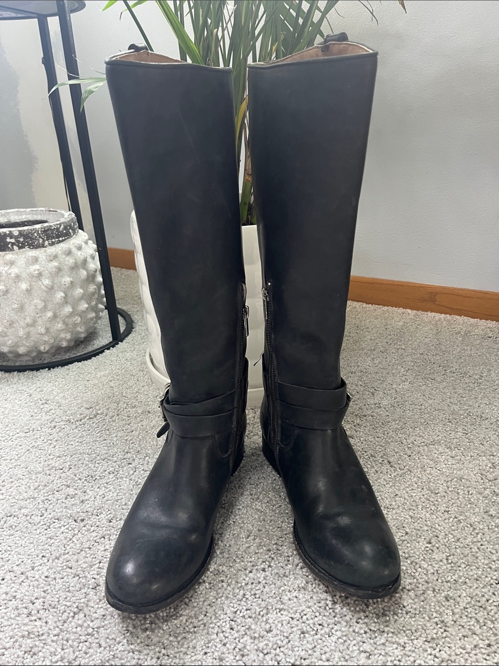 Frye Black Tall Leather Riding Boots